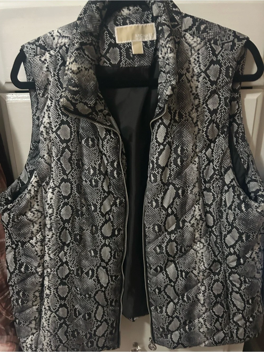 Michael Kors Black & Gray Snake-Print Quilted Vest
